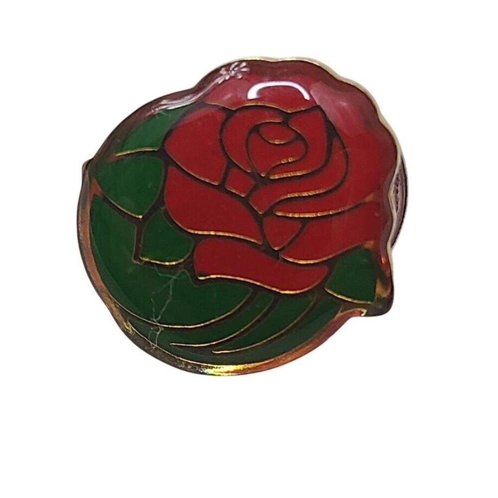 Vintage Red Rose Cloisonné Enamel Pin 1 Inch Floral Design Gold Tone